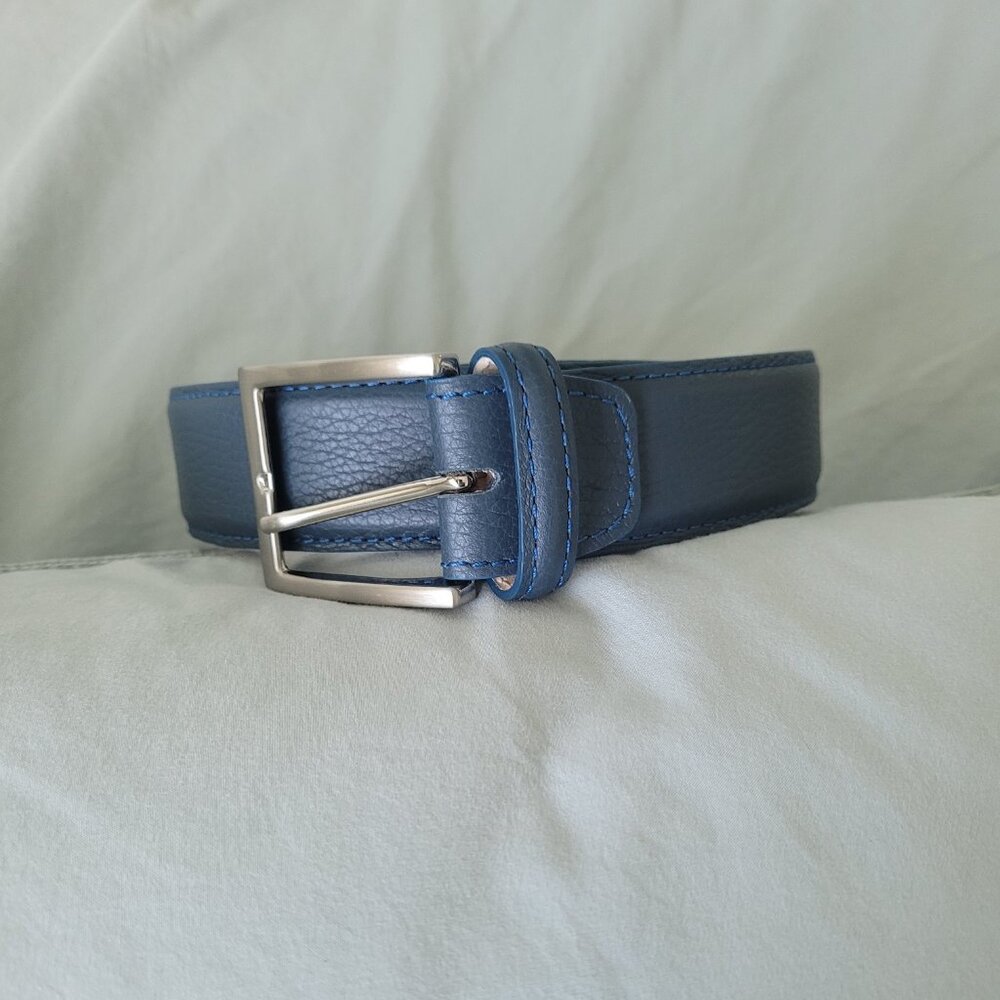 NEW FRESCO GOLF Calf Skin Pebbled Leather Blue Belt/Blue Stitch Size 115/46"